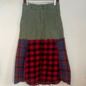 Upcycled American eagle military plaid flannel shirt skirt